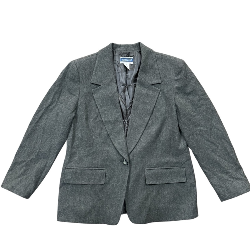 VTG Pendleton Gray Wool Blazer Size 10 Petite One Button Jacket Made in USA